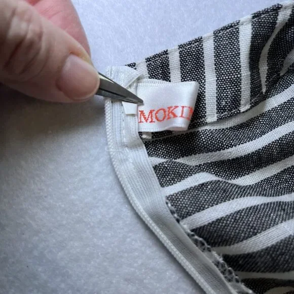 Mokingtop crop jumpsuit lightweight cotton black white stripes womens sz M - Picture 8 of 16